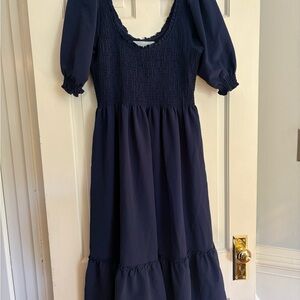 Hill House Louisa Navy Crepe Smocked Midi Dress